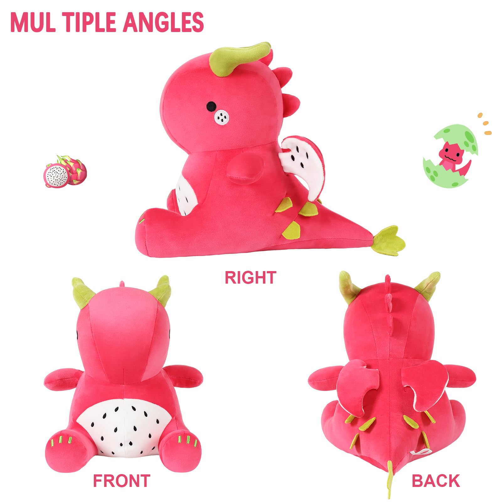 Ditucu 10-Inch Dragon Fruit Dinosaur Plush – Soft Red Stuffed Animal Toy for Kids and Dino Lovers