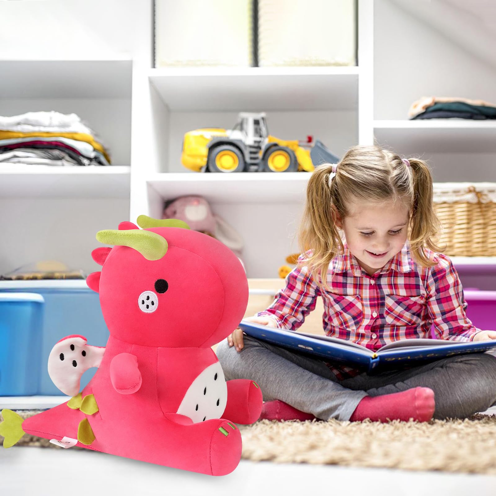 Ditucu 10-Inch Dragon Fruit Dinosaur Plush – Soft Red Stuffed Animal Toy for Kids and Dino Lovers