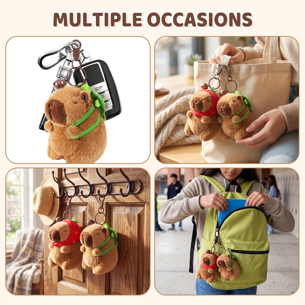 Ditucu 2-Pack Capybara Plush Keychain Set – Strawberry & Turtle Design, Soft Stuffed Animal Pendant for Backpacks and Keys