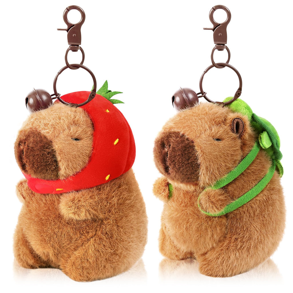 Ditucu 2-Pack Capybara Plush Keychain Set – Strawberry & Turtle Design, Soft Stuffed Animal Pendant for Backpacks and Keys