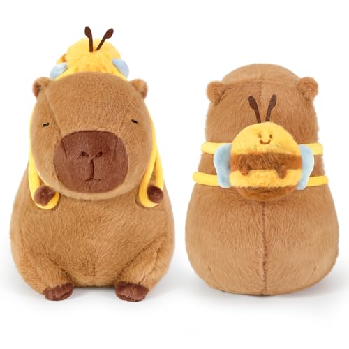 Ditucu 9-Inch Cute Capybara Plush with Bee Backpack – Soft Stuffed Animal Toy for Kids