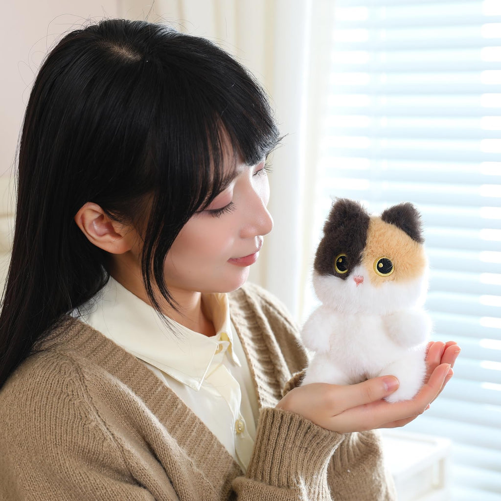 Ditucu Palm-Sized Calico Cat Stuffed Animal – 6 Inch Soft Plush Toy with Beaded Belly, Cute Gift for Kids and Cat Lovers