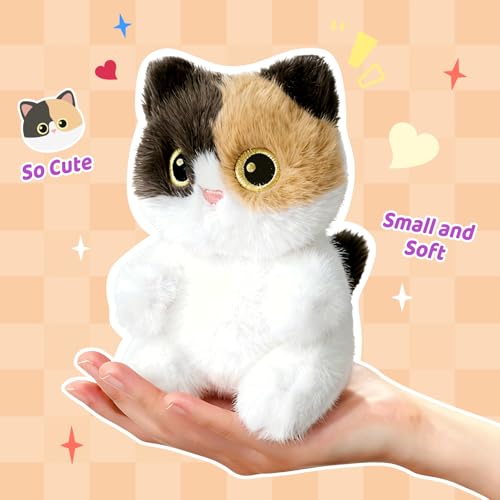 Ditucu Palm-Sized Calico Cat Stuffed Animal – 6 Inch Soft Plush Toy with Beaded Belly, Cute Gift for Kids and Cat Lovers