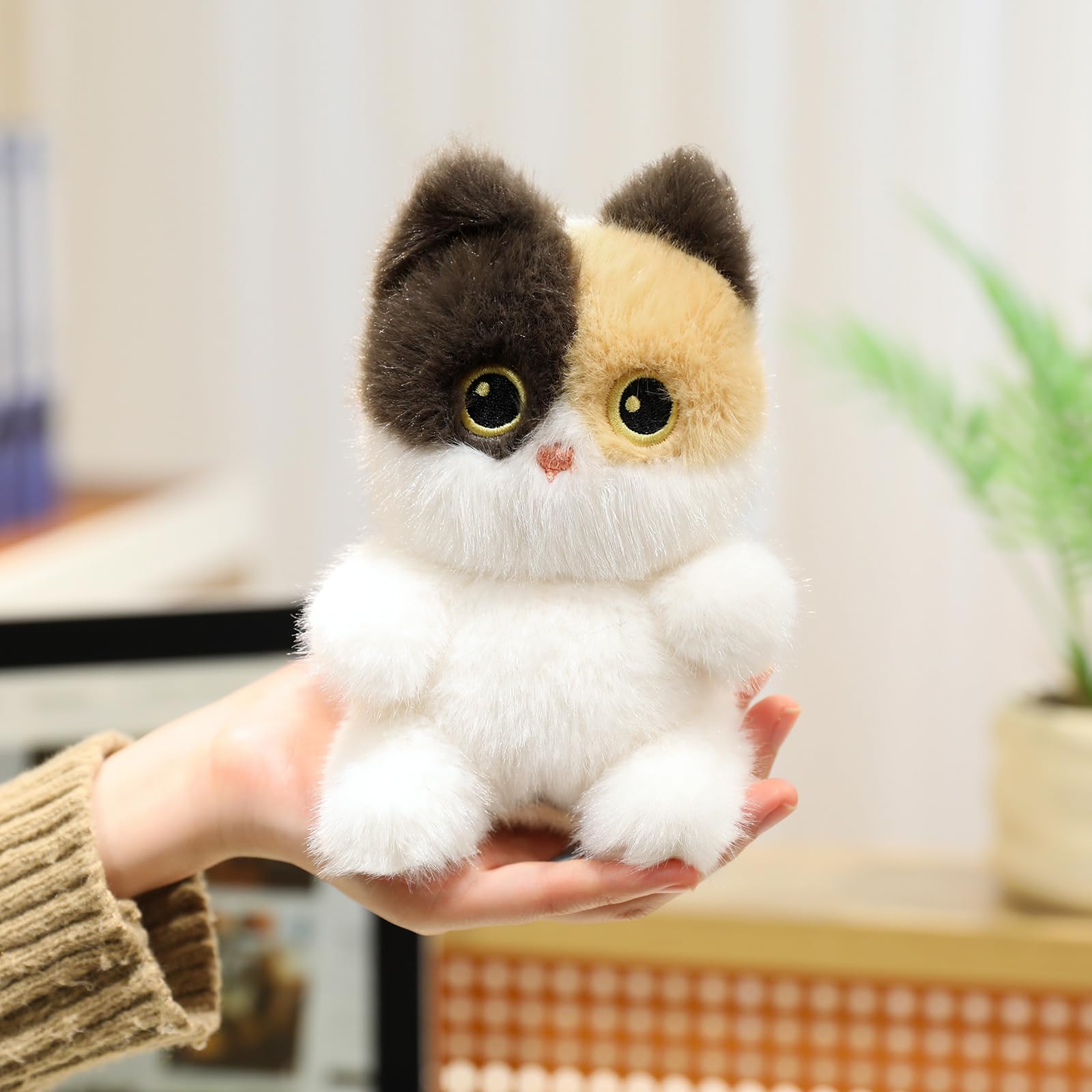 Ditucu Palm-Sized Calico Cat Stuffed Animal – 6 Inch Soft Plush Toy with Beaded Belly, Cute Gift for Kids and Cat Lovers