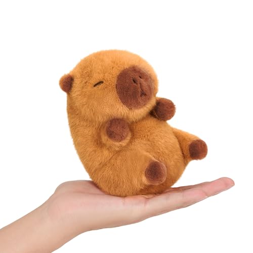Ditucu Palm-Sized Capybara Stuffed Animal – 5-Inch Soft Plush Toy with Beads, Cute Brown Capibara Doll Gift for Kids
