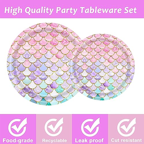 Dixutzi 96-Piece Mermaid Party Tableware Set – 24 Plates, Napkins, Forks for Ocean Theme Birthdays