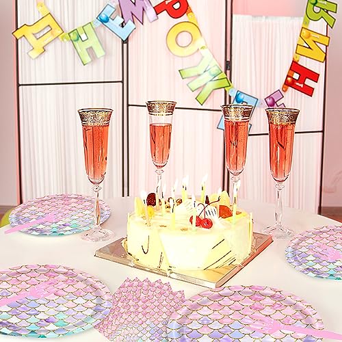 Dixutzi 96-Piece Mermaid Party Tableware Set – 24 Plates, Napkins, Forks for Ocean Theme Birthdays