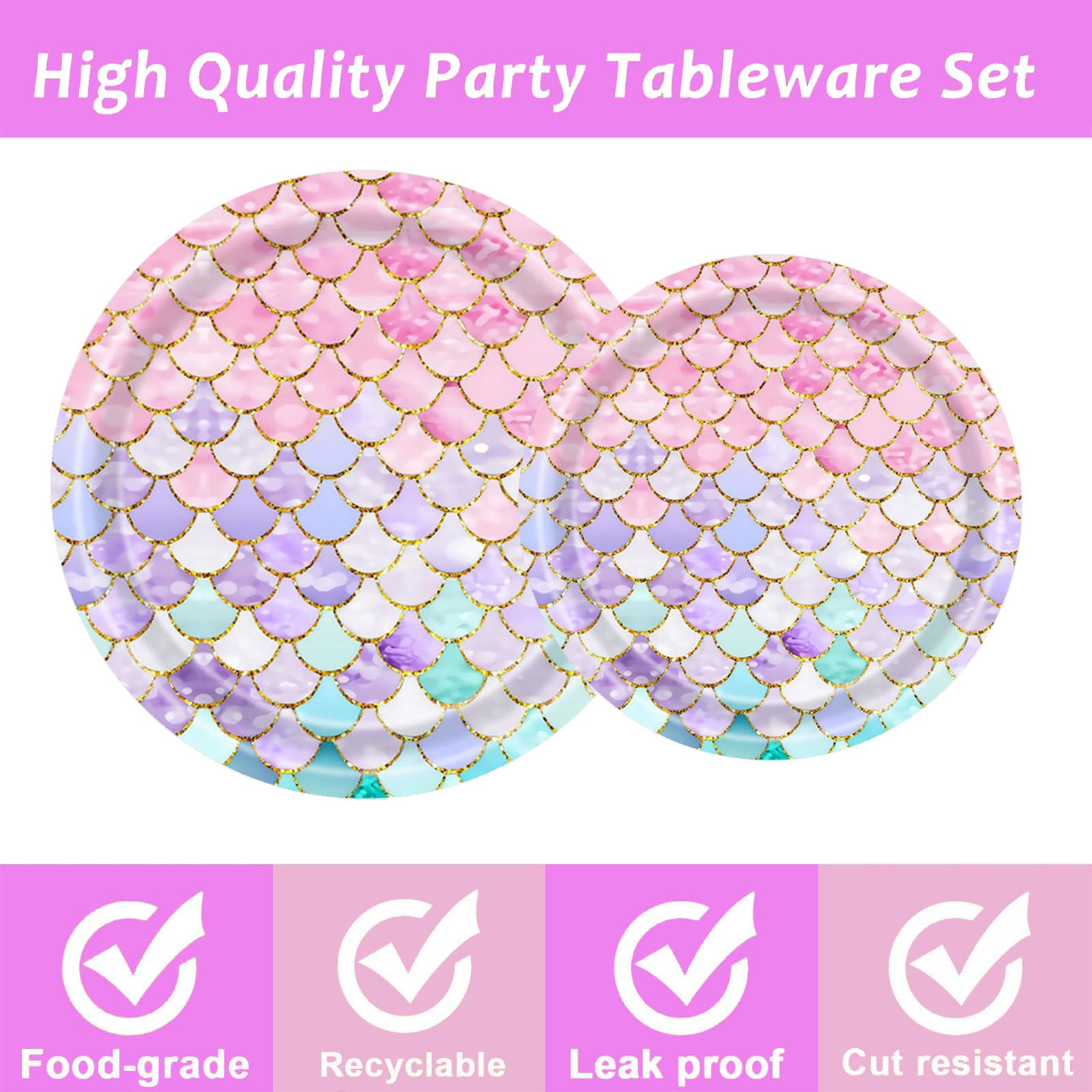Dixutzi 96-Piece Mermaid Party Tableware Set – 24 Plates, Napkins, Forks for Ocean Theme Birthdays