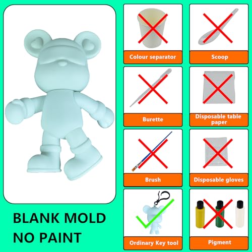 DIY Fluid Bear + Keychain Painting Set - 9 Inch Blank Mold for Creative Fluid Art