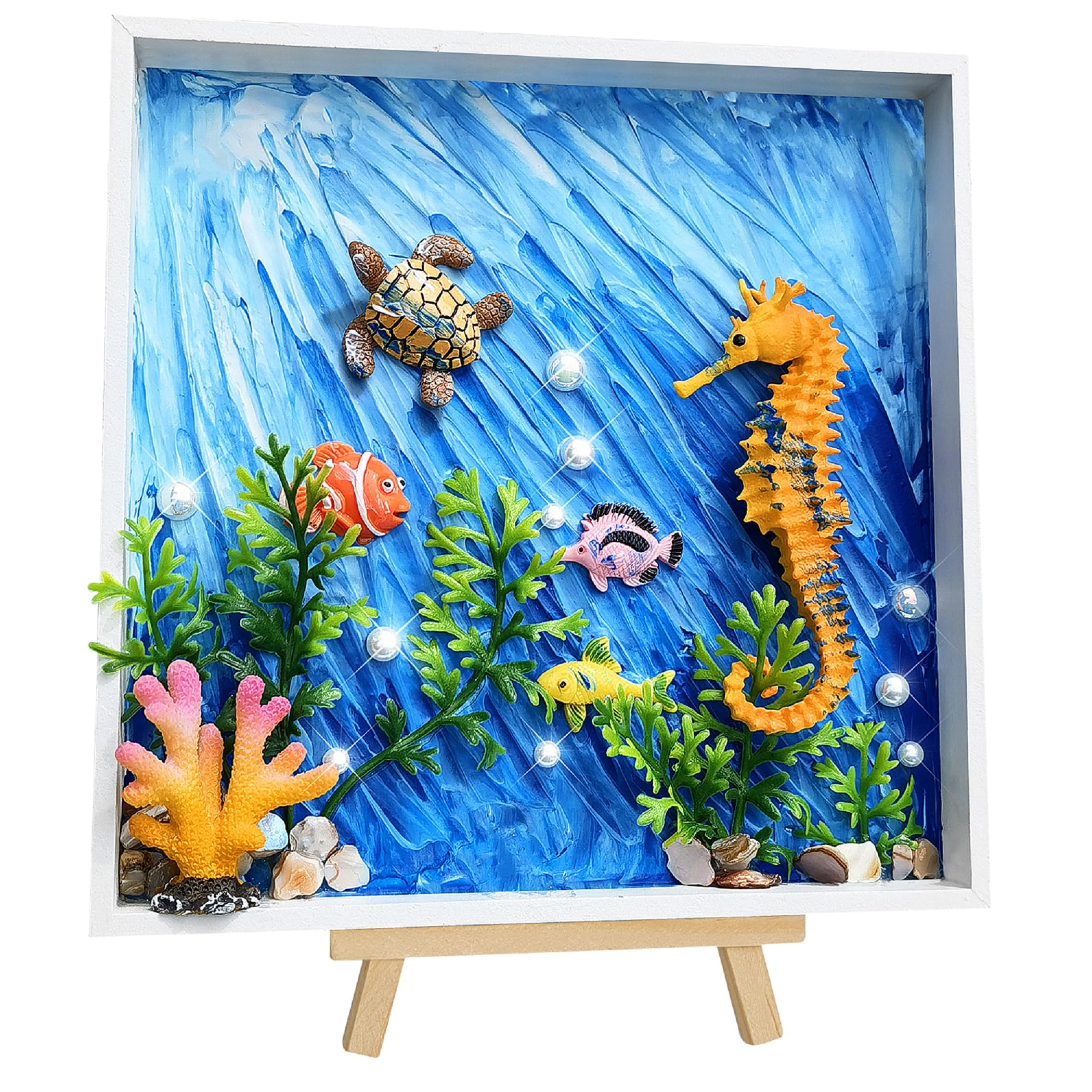DIY Ocean Painting Kit – Blue & White Mosaic Art Set for Kids with Sea Animal Accessories