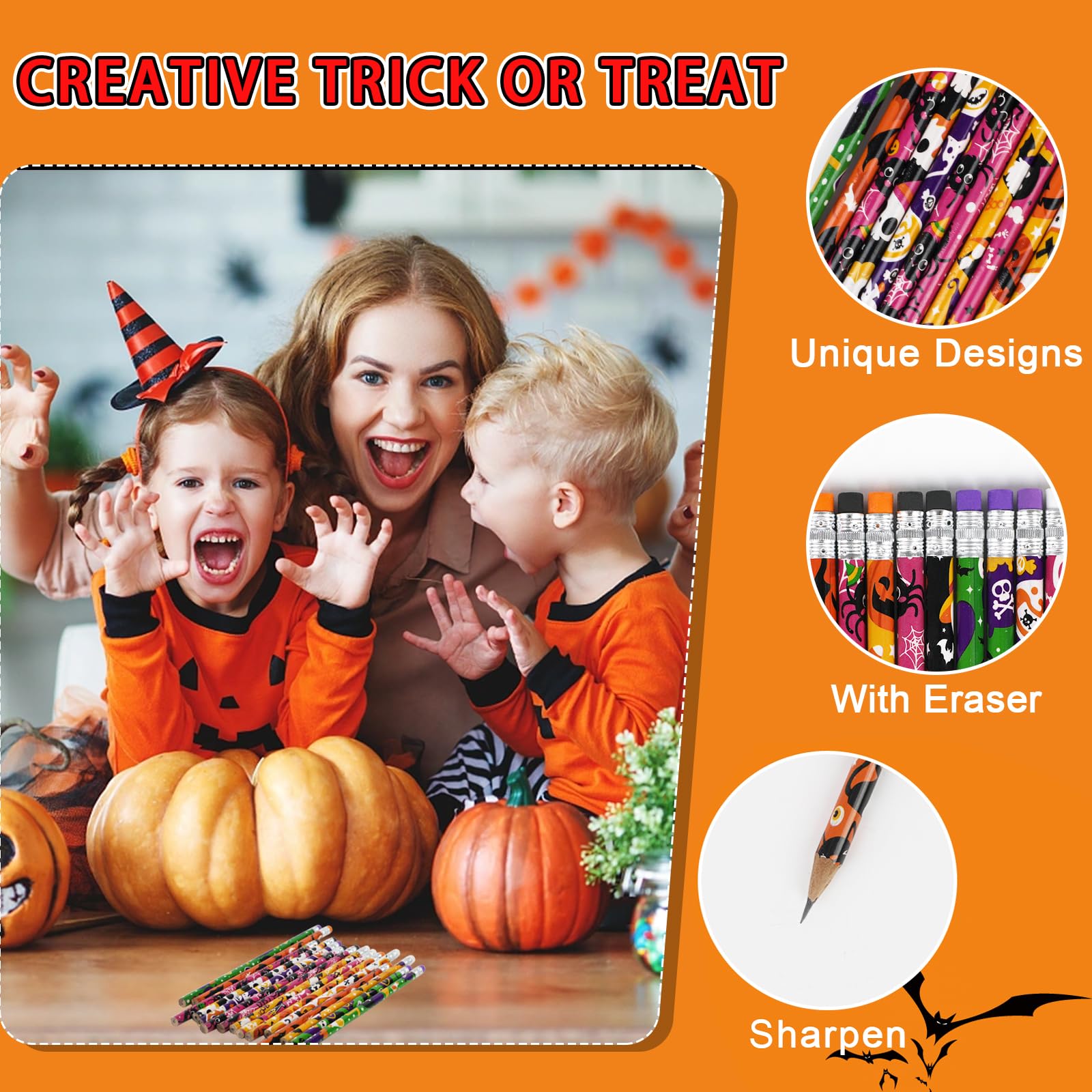 DIYASY 108-Pack Halloween Pencils with Erasers – 12 Assorted Designs for Kids’ Party Favors