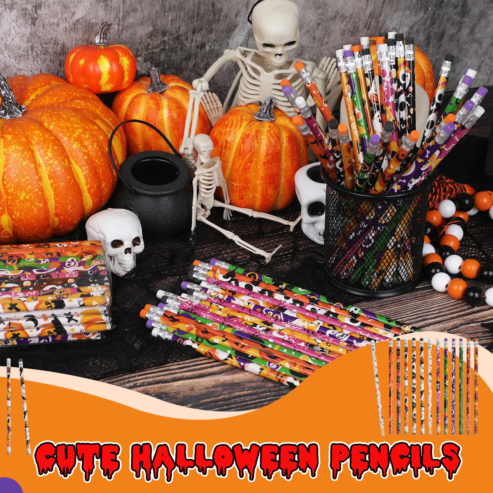 DIYASY 108-Pack Halloween Pencils with Erasers – 12 Assorted Designs for Kids’ Party Favors