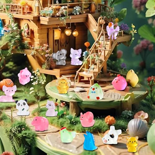 DIYDEC 60-Piece Luminous Mini Resin Animal Figures - 60 Styles Glow in the Dark Tiny Figurines for Party Favors, Garden Decor, Dollhouse Accessories