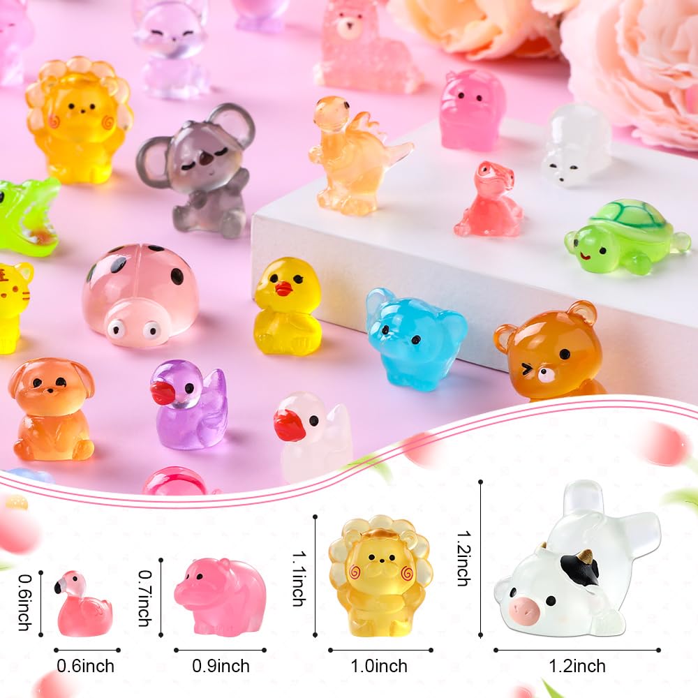 DIYDEC 60-Piece Luminous Mini Resin Animal Figures - 60 Styles Glow in the Dark Tiny Figurines for Party Favors, Garden Decor, Dollhouse Accessories