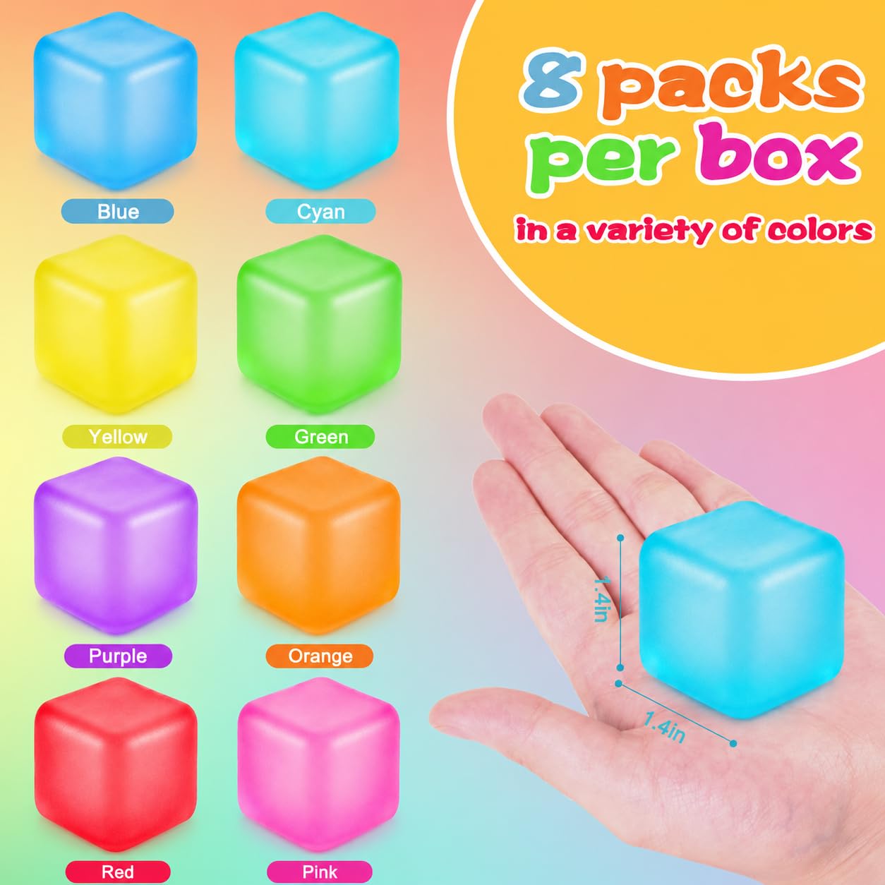 DIYDEC 8-Pack Stress Cubes – Squishy Fidget Toys in 8 Colors for Stress Relief