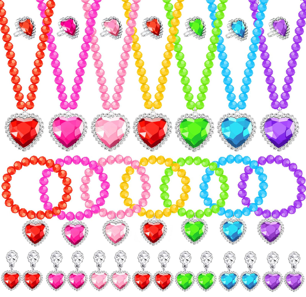 DIZRNOI Princess Jewelry Set for Girls - 28 Pieces with Box, Clip-On Earrings, Elastic Bracelets & Necklaces