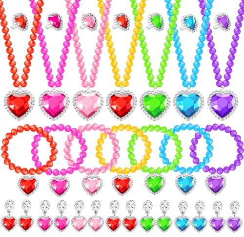 DIZRNOI Princess Jewelry Set for Girls - 28 Pieces with Box, Clip-On Earrings, Elastic Bracelets & Necklaces