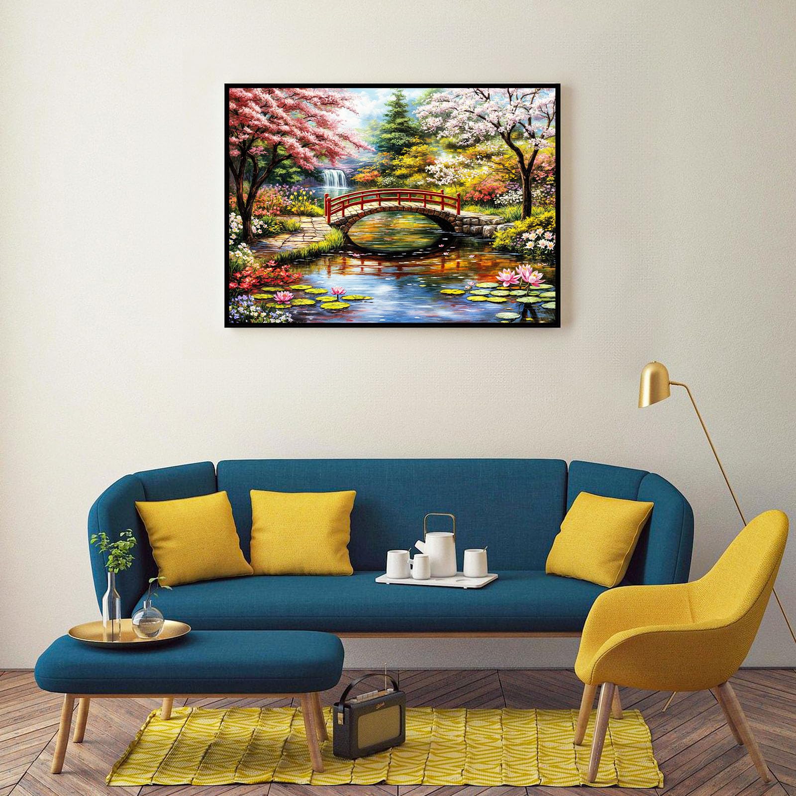 DKijoys 1000 Piece Jigsaw Puzzle for Adults – Japanese Garden with Cherry Trees and Water Lilies