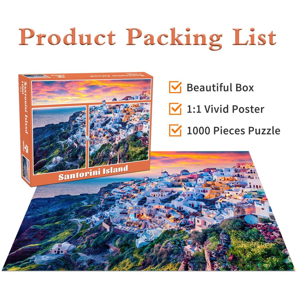 DKijoys 1000-Piece Santorini Oia Sunset Jigsaw Puzzle for Adults