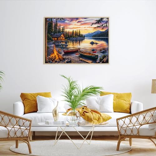 DKijoys Lakeside Cabin 1000 Piece Jigsaw Puzzle – Cozy Campfire Canoes
