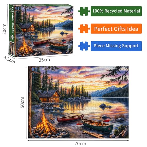 DKijoys Lakeside Cabin 1000 Piece Jigsaw Puzzle – Cozy Campfire Canoes