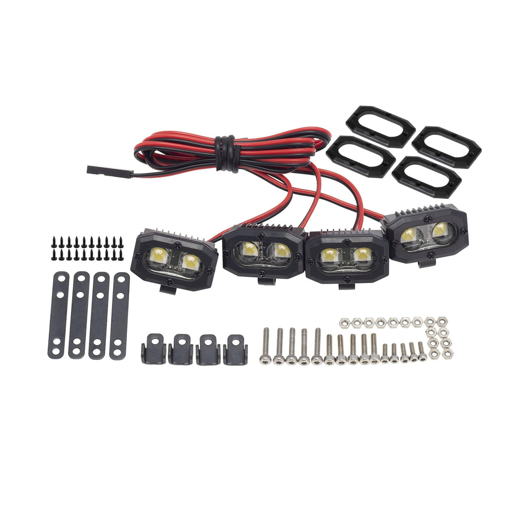 DKKY RC Car LED Spotlights for 1/10 Scale Crawlers – 4 Dual Adjustable Lights (No Controller)