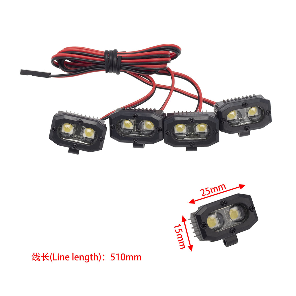 DKKY RC Car LED Spotlights for 1/10 Scale Crawlers – 4 Dual Adjustable Lights (No Controller)