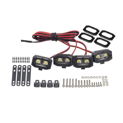 DKKY RC Car LED Spotlights for 1/10 Scale Crawlers – 4 Dual Adjustable Lights (No Controller)
