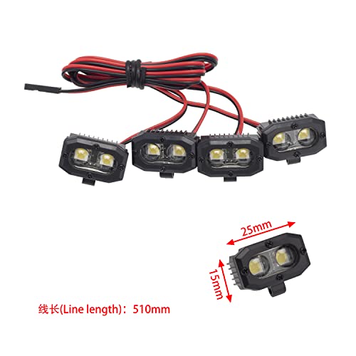DKKY RC Car LED Spotlights for 1/10 Scale Crawlers – 4 Dual Adjustable Lights (No Controller)