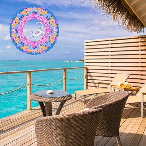 DLNNBKB 12-Inch Cat Wind Spinner - Stainless Steel 3D Kinetic Art - Hanging Indoor Outdoor Decor