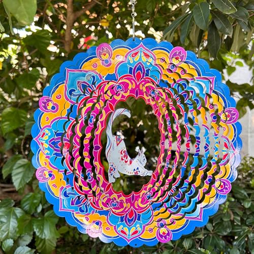 DLNNBKB 12-Inch Cat Wind Spinner - Stainless Steel 3D Kinetic Art - Hanging Indoor Outdoor Decor