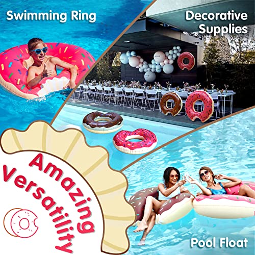 DMAR Donut Pool Float for Kids – Set of 2 (Pink & Brown) – Bite-Mark Design, Ages 3-6
