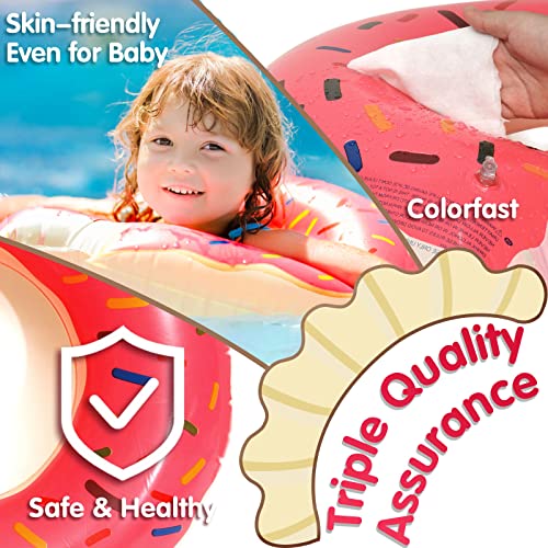 DMAR Donut Pool Float with Bite-Mark Design – 30in Strawberry Pink Inflatable Ring