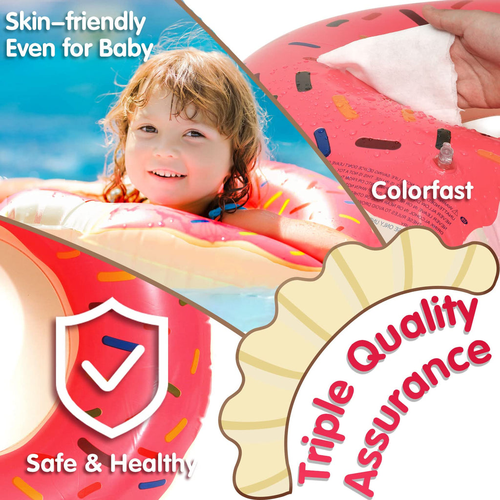 DMAR Donut Pool Float with Bite-Mark Design – 30in Strawberry Pink Inflatable Ring