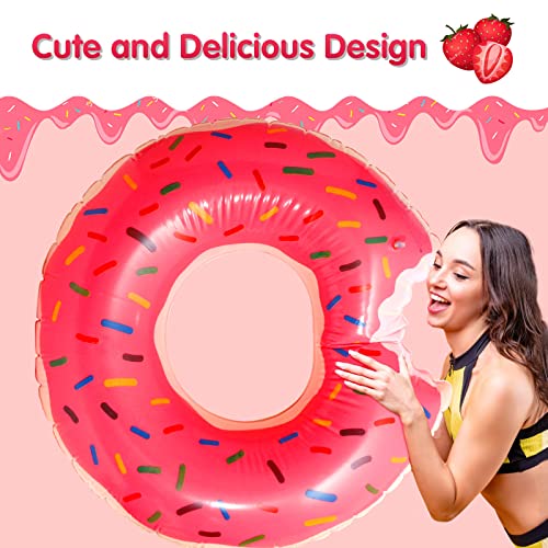 DMAR Donut Pool Float with Bite-Mark Design – 30in Strawberry Pink Inflatable Ring