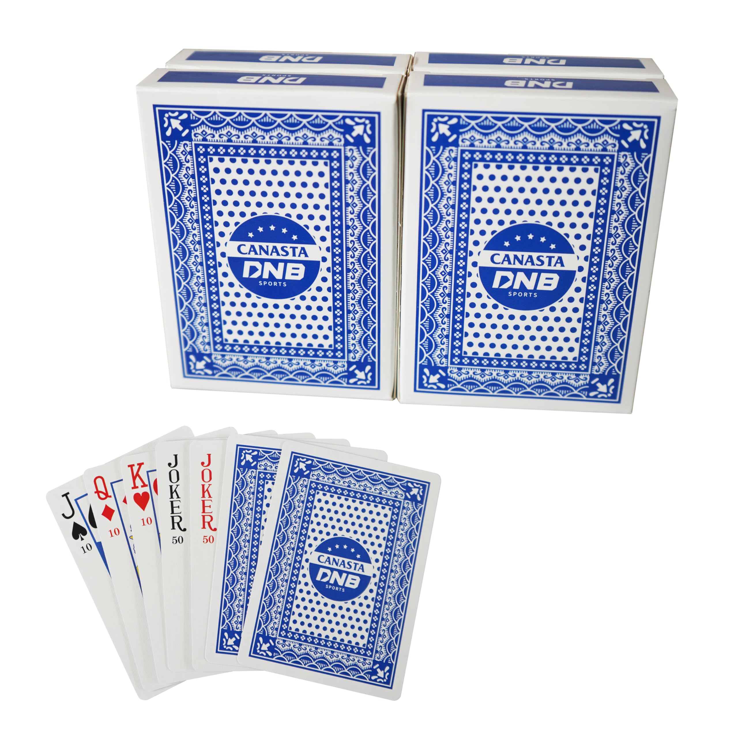 DNB 4 Deck Canasta Cards – Blue Playing Cards with Point Values and Rules