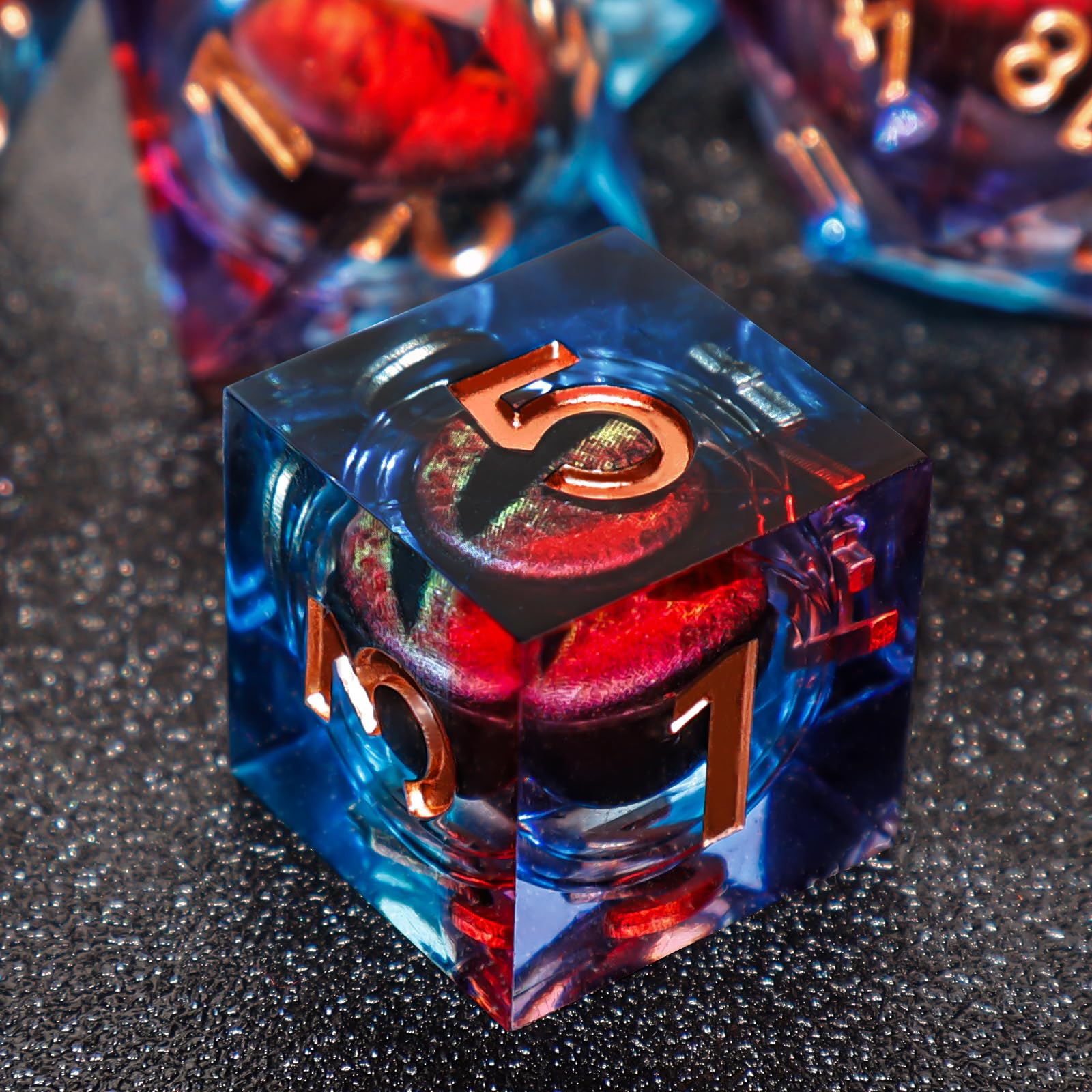 DND Liquid Core Dragon Eye Dice Set – Resin Sharp Edge Polyhedral Dice with Box for RPG Games