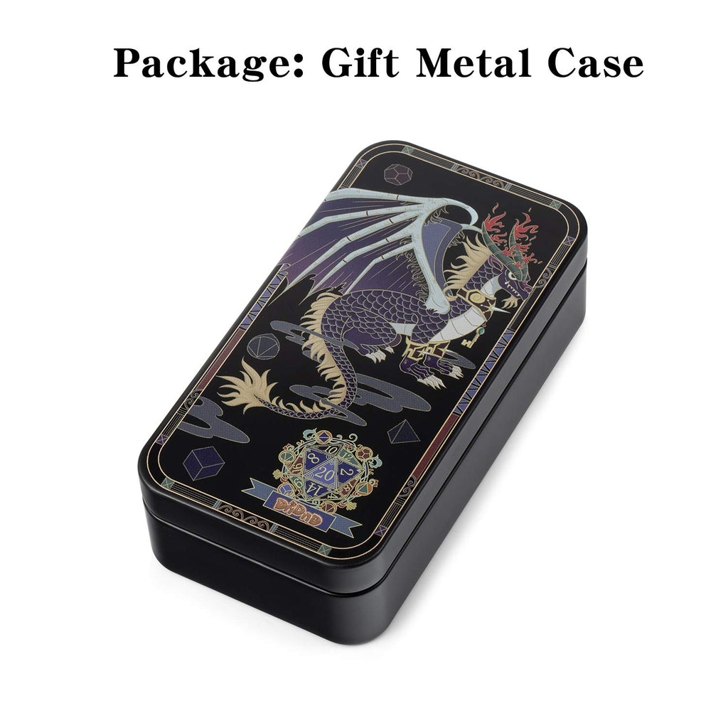DnDnD 7-Piece Silver Metal Dice Set for D&D and Other RPGs - Includes Metal Case