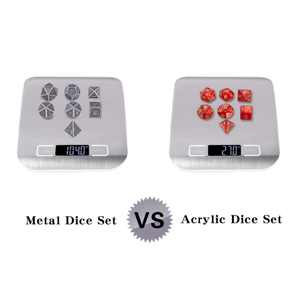 DnDnD 7-Piece Silver Metal Dice Set for D&D and Other RPGs - Includes Metal Case