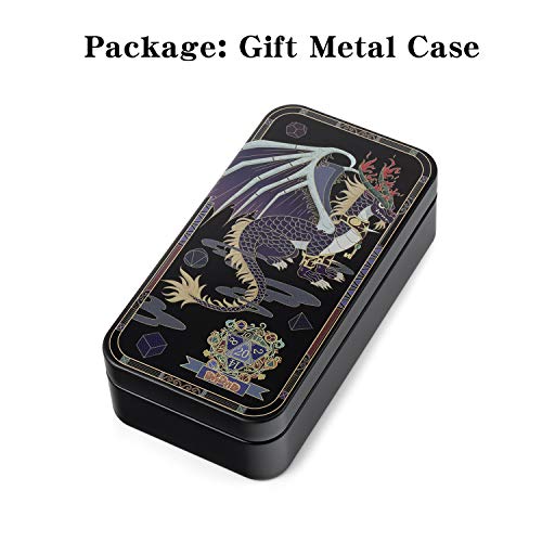 DNDND Ancient Brass 7-Piece Metal Dice Set with Metal Box for D&D and RPGs