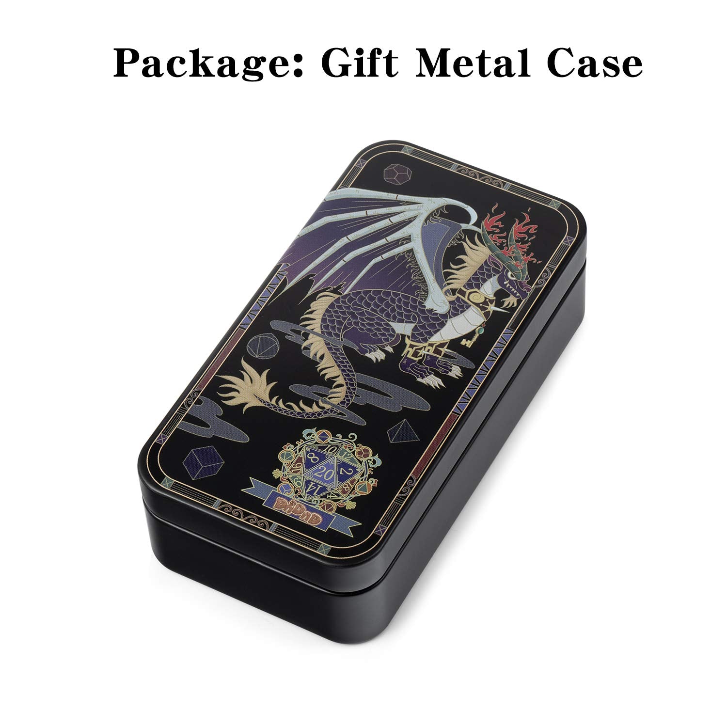 DNDND Ancient Brass 7-Piece Metal Dice Set with Metal Box for D&D and RPGs