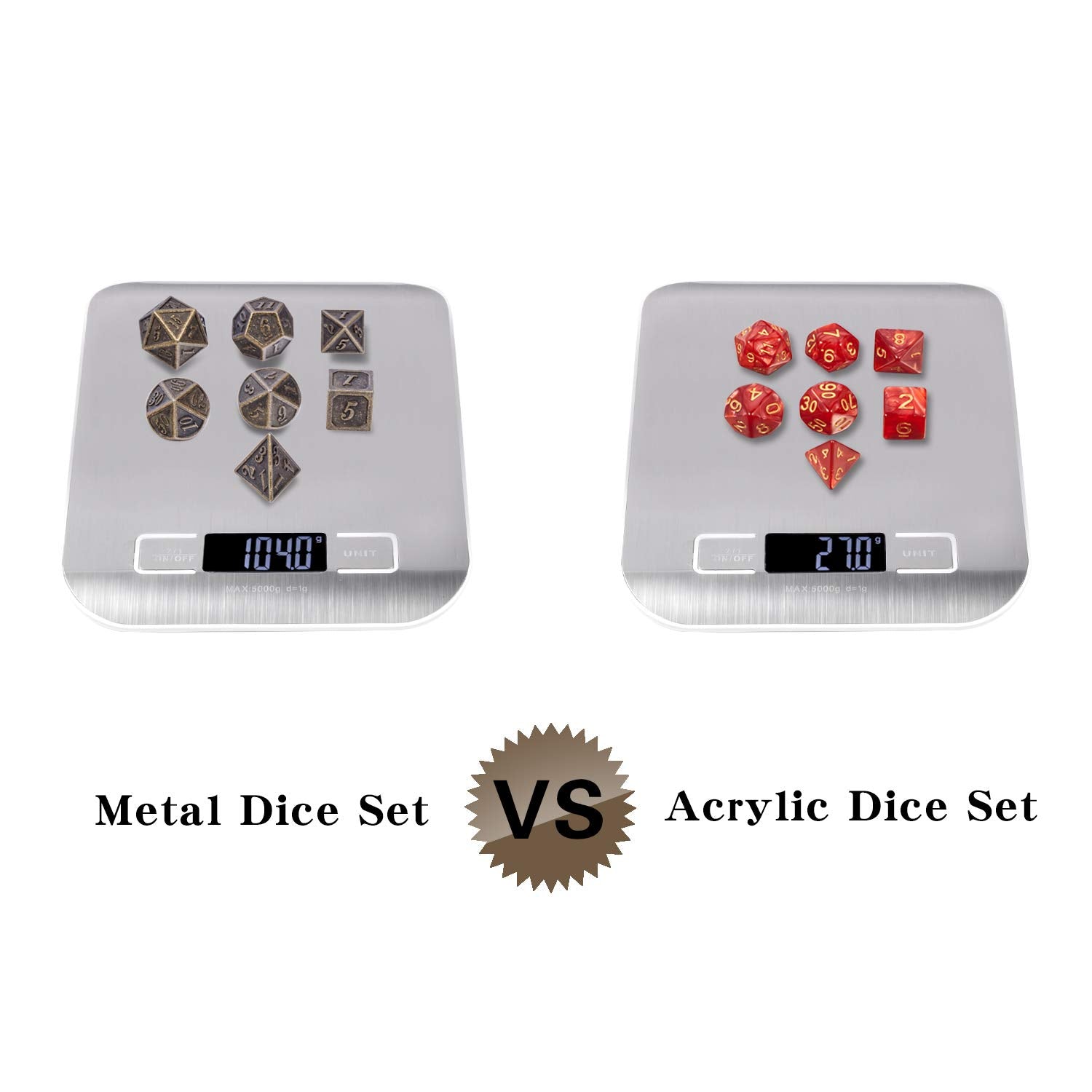 DNDND Ancient Brass 7-Piece Metal Dice Set with Metal Box for D&D and RPGs