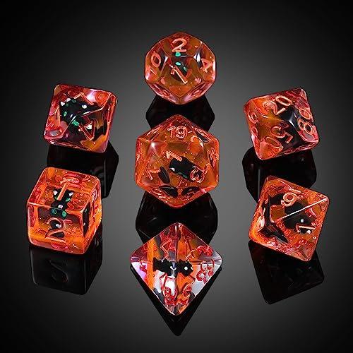 DNDND Black Cat Dice Set - 7 Polyhedral Resin Dice with Velvet Bag for RPGs