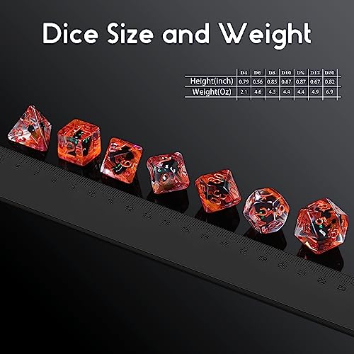 DNDND Black Cat Dice Set - 7 Polyhedral Resin Dice with Velvet Bag for RPGs