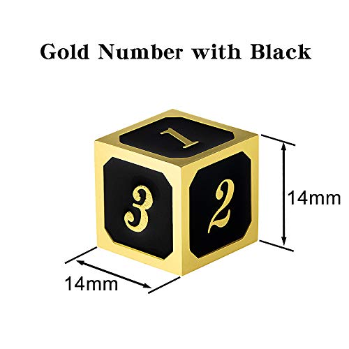 DNDND D6 Metal Dice Set – 6 Zinc Alloy Dice with Gold Numbers & Black Velvet Bag