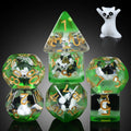 DNDND Enchanting Cat Resin Dice Set – 7-Piece Polyhedral Dice with Velvet Bag for D&D and RPGs