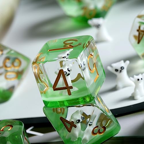 DNDND Enchanting Cat Resin Dice Set – 7-Piece Polyhedral Dice with Velvet Bag for D&D and RPGs