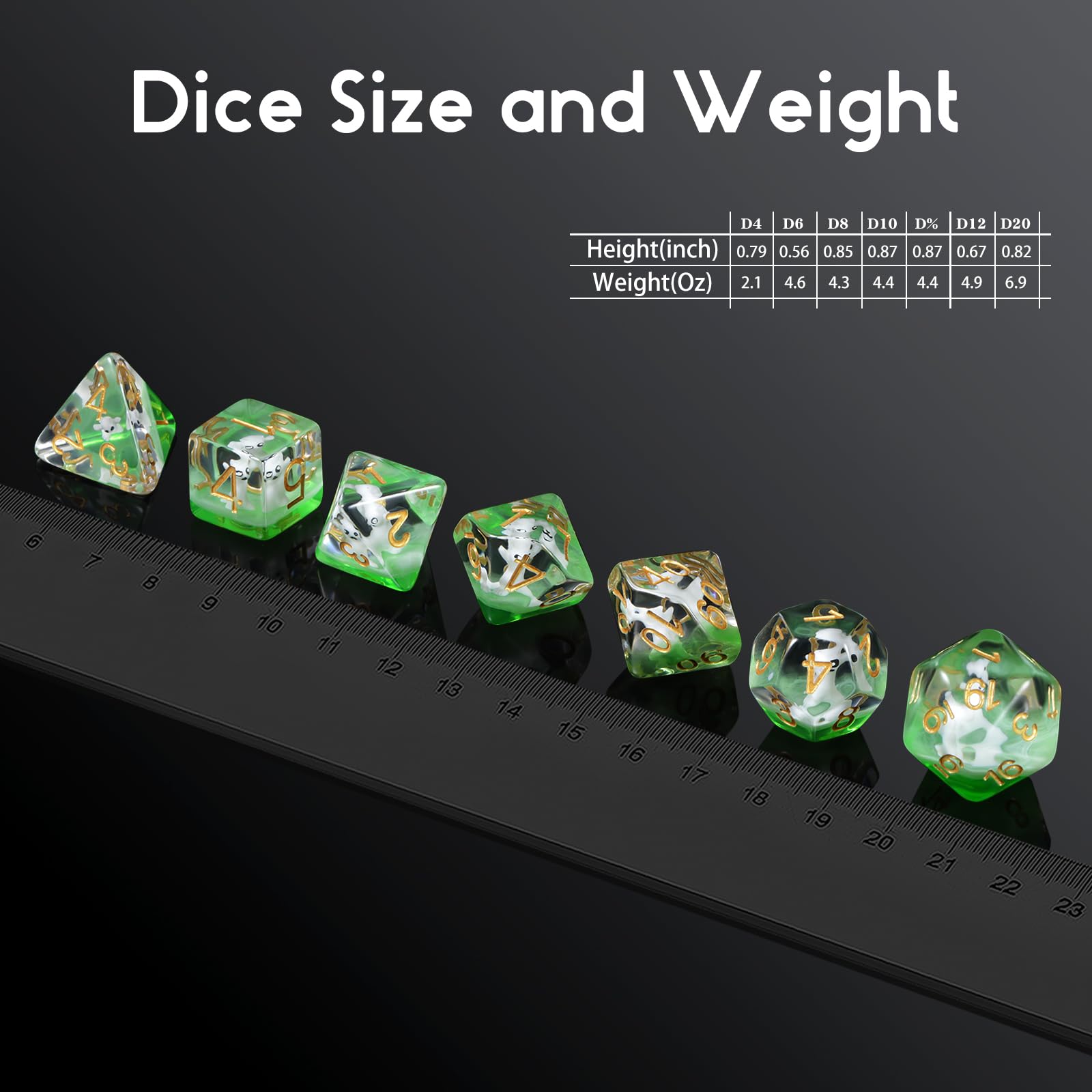DNDND Enchanting Cat Resin Dice Set – 7-Piece Polyhedral Dice with Velvet Bag for D&D and RPGs