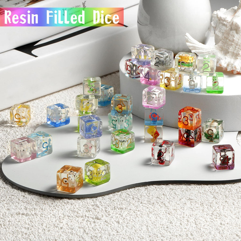 DNDND Enchanting Cat Resin Dice Set – 7-Piece Polyhedral Dice with Velvet Bag for D&D and RPGs