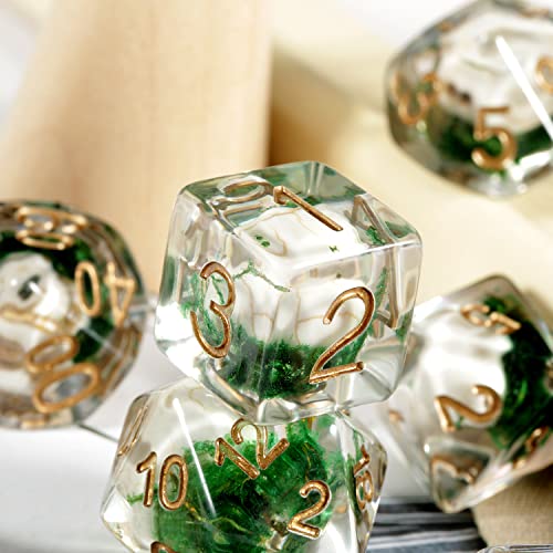 DNDND Skull DND Dice Set – 7 Polyhedral Resin Dice with Gold Numbers and Velvet Pouch for Dungeons & Dragons